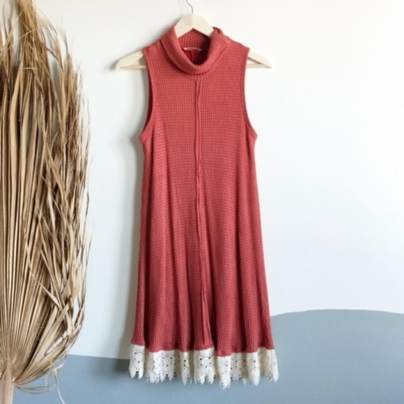 Altar'd State Dresses & Skirts - Altar'd State Ribbed Cowl Neck Lace Swing Dress